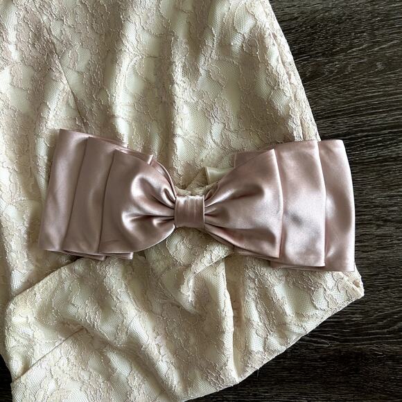 Aidan by Aidan Mattox Blush Ivory One-Shoulder Lace Cocktail Dress & Bow Size 8 - Picture 10 of 11